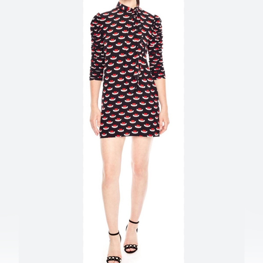 Sandro Black Mini Dress with Red & White Print